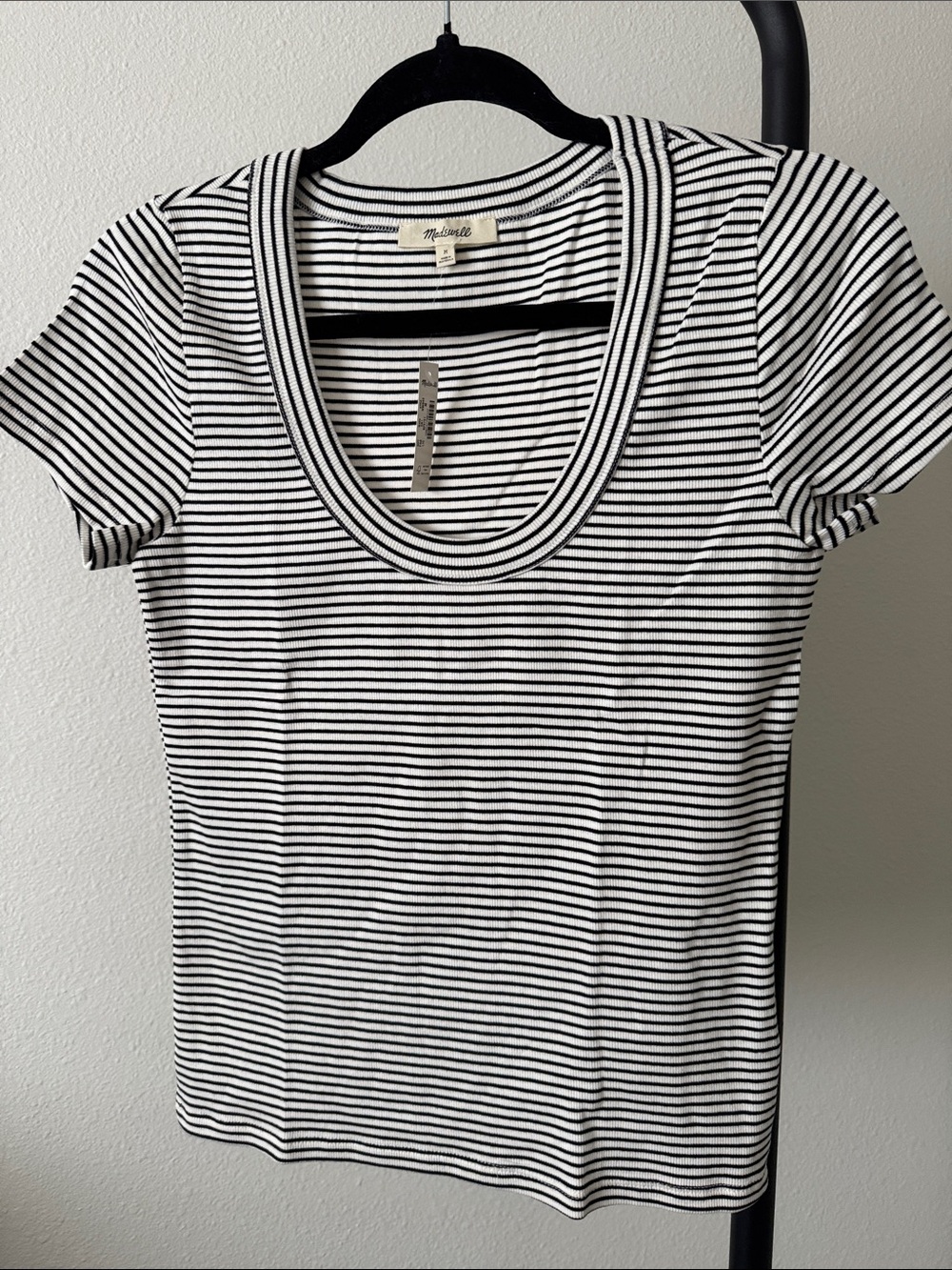 Madewell Black & White Striped Scoop Neck Top medium